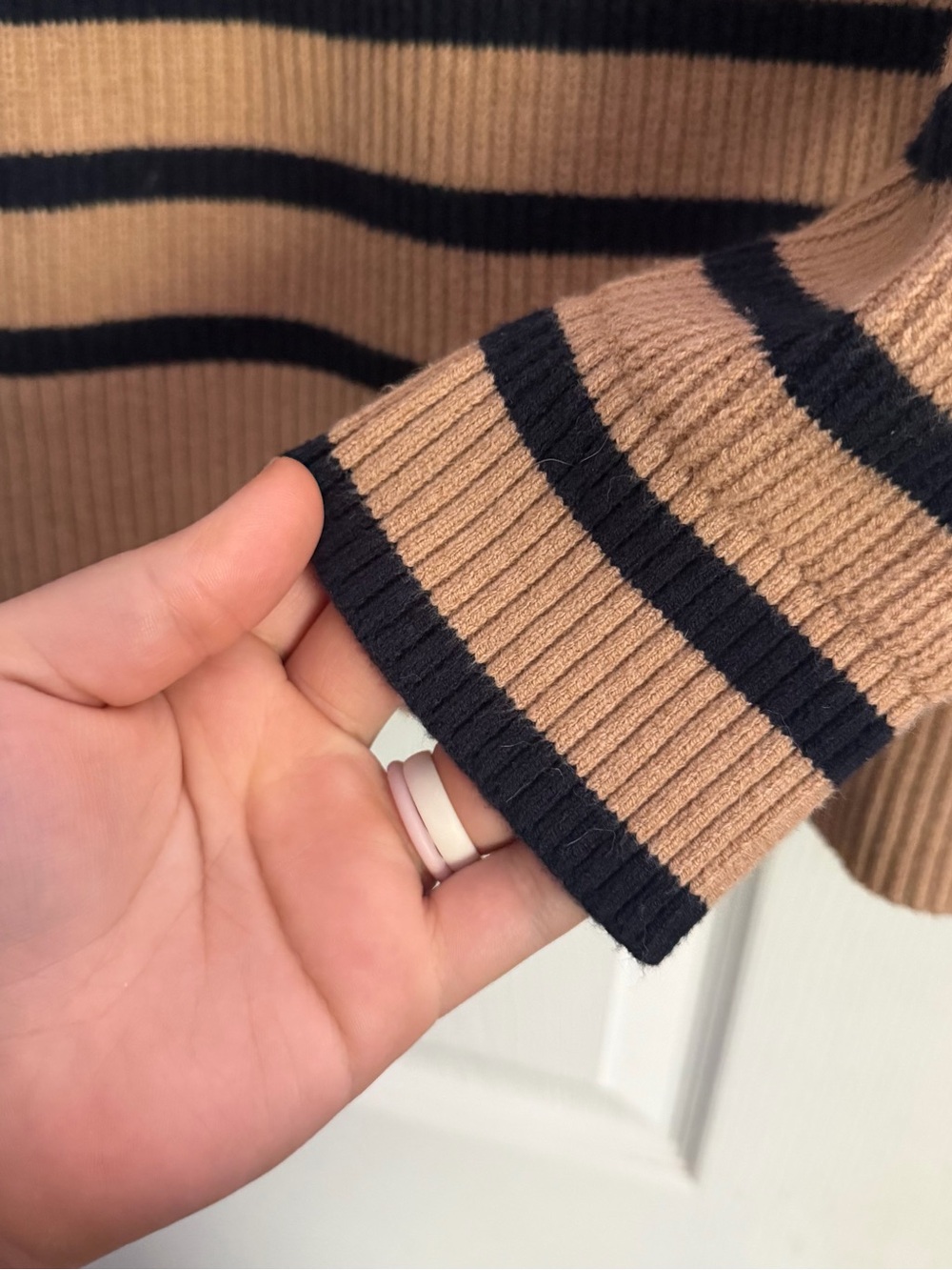 J. Jill Camel and Black Striped Crewneck Sweater - Picture 2 of 6